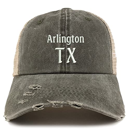 Trendy Apparel Shop Arlington TX Embroidered Frayed Bill Trucker Mesh Back Cap