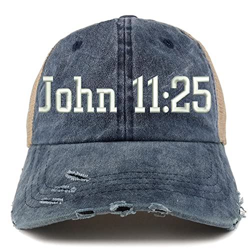 Trendy Apparel Shop John 11:25 Frayed Bill Trucker Mesh Back Cap