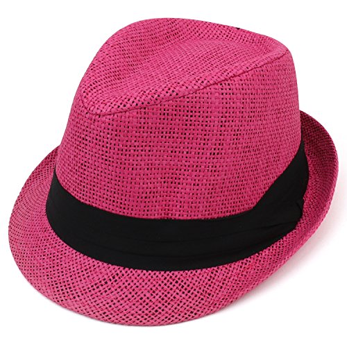 Trendy Apparel Shop Kid's Lightweight Straw Fedora Hat with Hat Band