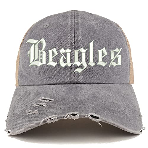 Trendy Apparel Shop Old English Beagles Frayed Bill Trucker Mesh Back Cap