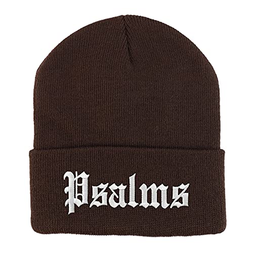 Trendy Apparel Shop Psalms Old English Embroidered Long Cuff Beanie