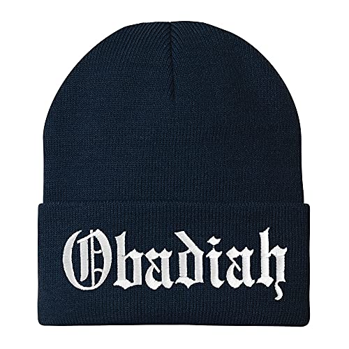 Trendy Apparel Shop Obadiah Old English Embroidered Long Cuff Beanie