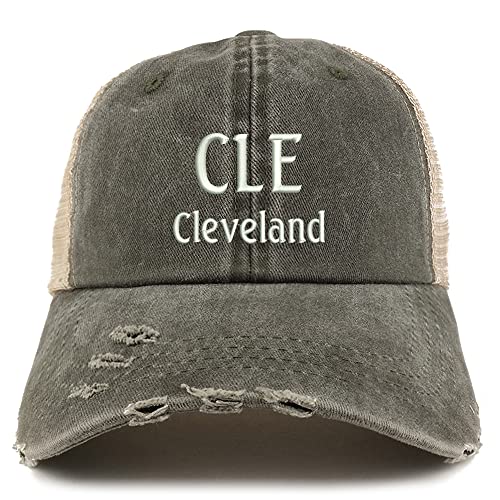 Trendy Apparel Shop CLE Cleveland Embroidered Frayed Bill Trucker Mesh Back Cap