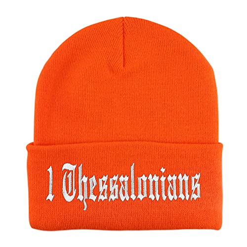 Trendy Apparel Shop 1 Thessalonians Old English Embroidered Long Cuff Beanie