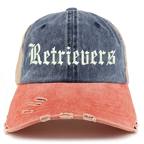 Trendy Apparel Shop Old English Retrivers Frayed Bill Trucker Mesh Back Cap