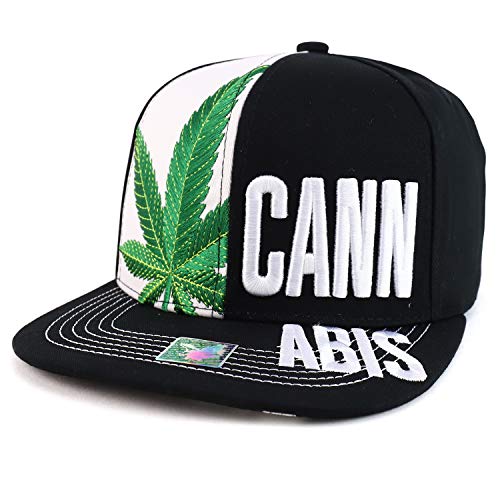 Trendy Apparel Shop Marijuana Weed Leaf Cannabis Embroidery Snapback Cap - Black White