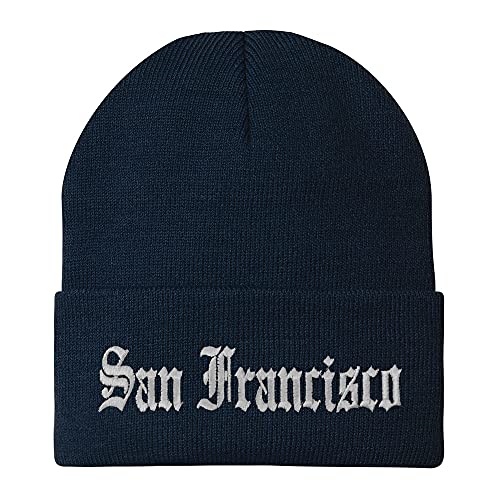 Trendy Apparel Shop San Francisco Old English Embroidered Long Cuff Beanie