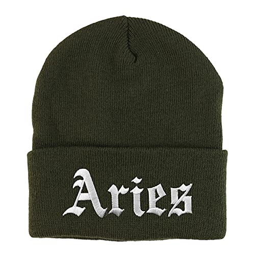 Trendy Apparel Shop Aries Old English Embroidered Long Cuff Beanie