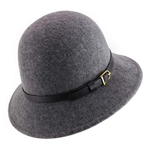 Trendy Apparel Shop Women's Wool Felt Leather Buckle Band Bucket Cloche Hat