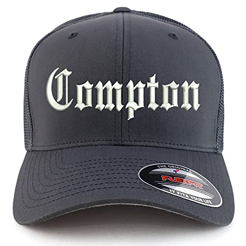Trendy Apparel Shop Oversized XXL Compton City Old English Embroiderd Structured Fitted Trucker Mesh Cap