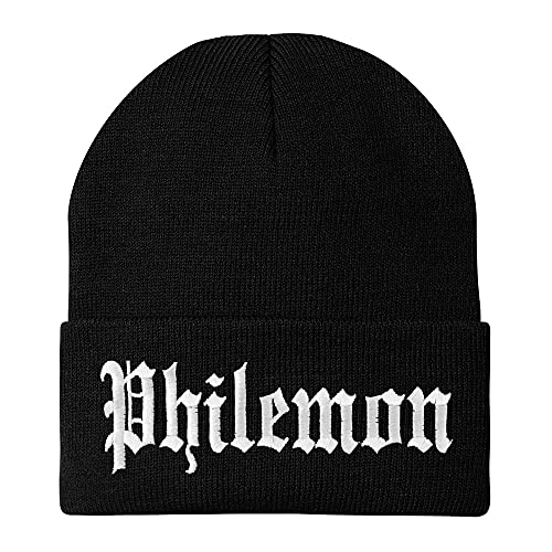 Trendy Apparel Shop Philemon Old English Embroidered Long Cuff Beanie