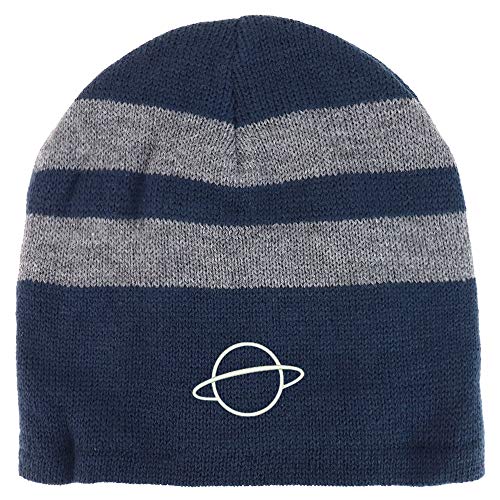 Trendy Apparel Shop Planet Embroidered Fleece Lined Striped Short Beanie