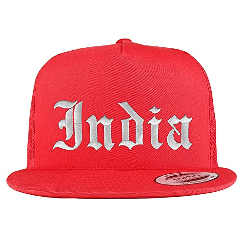 Trendy Apparel Shop India Old English 5 Panel Flatbill Trucker Mesh Cap