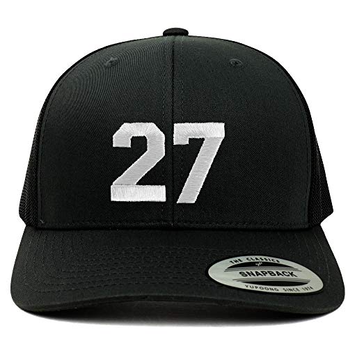 Trendy Apparel Shop Number 27 White Thread Embroidered Retro Trucker Mesh Cap