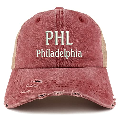Trendy Apparel Shop PHL Philadelphia Embroidered Frayed Bill Trucker Mesh Back Cap