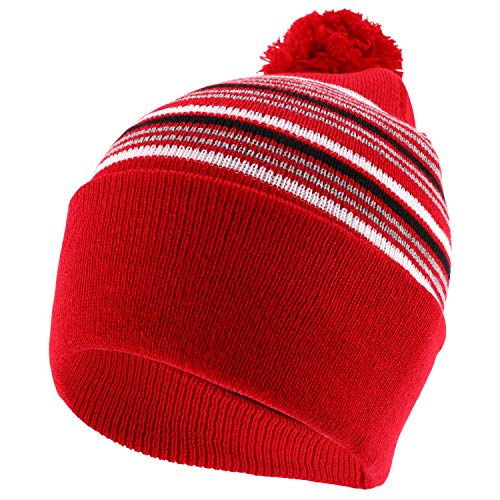 Trendy Apparel Shop Multi Color Striped Pom Pom Winter Beanie Hat