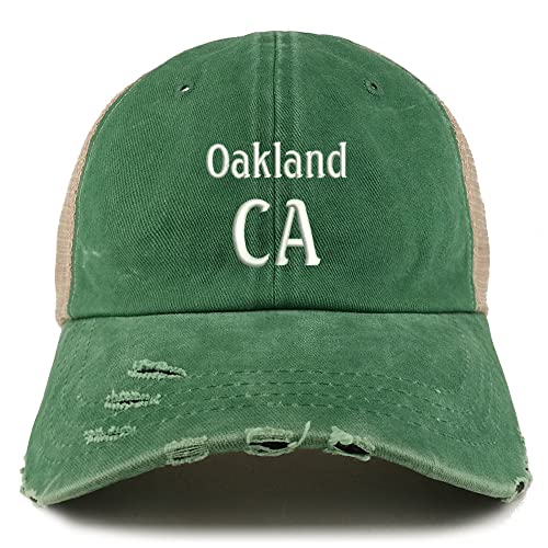 Trendy Apparel Shop Oakland CA Embroidered Frayed Bill Trucker Mesh Back Cap