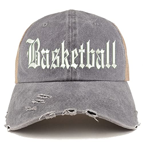 Trendy Apparel Shop Old English Basketball Frayed Bill Trucker Mesh Back Cap
