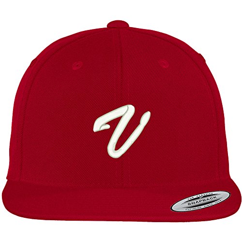 Trendy Apparel Shop Letter V Brushed Script Embroidered Flat Bill Snapback Baseball Cap