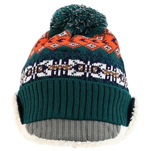 Trendy Apparel Shop Youth Size Kid's Warm Acrylic Brim Knit Winter Print Trapper Hat with Pom Pom