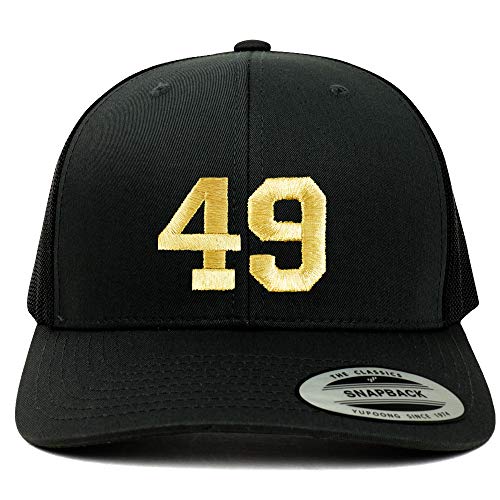 Trendy Apparel Shop Number 49 Gold Thread Embroidered Retro Trucker Mesh Cap