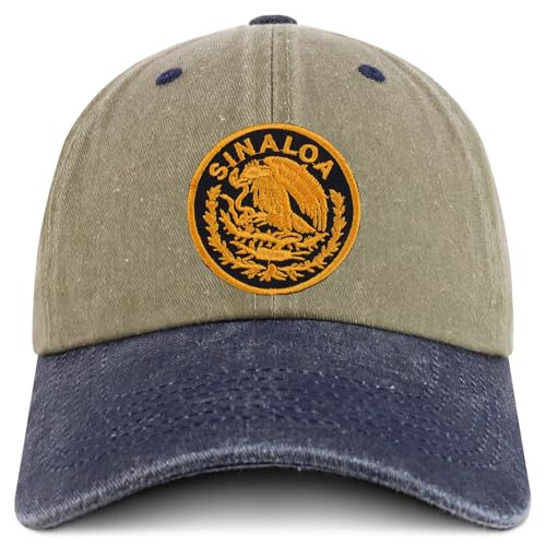Trendy Apparel Shop Sinaloa Mexico Gold Embroidered Patch Pigment Dyed Washed Baseball Cap
