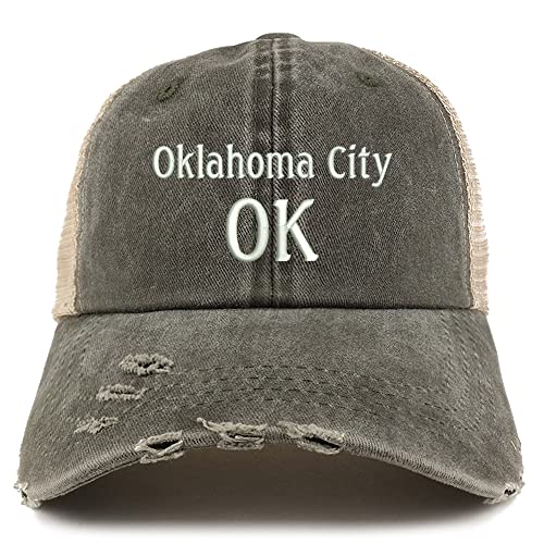 Trendy Apparel Shop Oklahoma City OK Embroidered Frayed Bill Trucker Mesh Back Cap