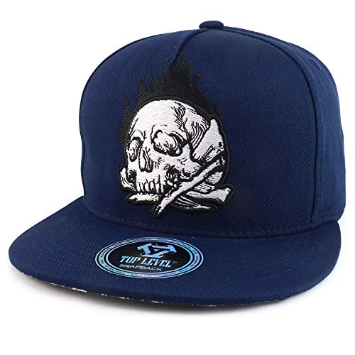 Trendy Apparel Shop Crossbone Skull Fire Embroidered Snapback Baseball Cap