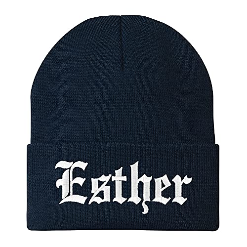 Trendy Apparel Shop Esther Old English Embroidered Long Cuff Beanie