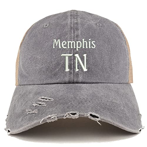 Trendy Apparel Shop Memphis TN Embroidered Frayed Bill Trucker Mesh Back Cap