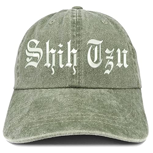 Trendy Apparel Shop Old English Shih Tzu Washed Pigment Dyed Baseball Cap