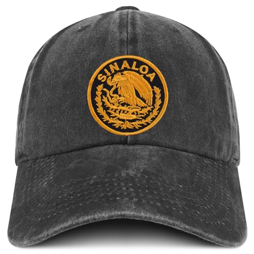 Trendy Apparel Shop Sinaloa Mexico Gold Embroidered Patch Pigment Dyed Washed Baseball Cap