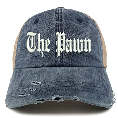 Trendy Apparel Shop The Pawn Old English Embroidered Frayed Bill Trucker Mesh Back Cap
