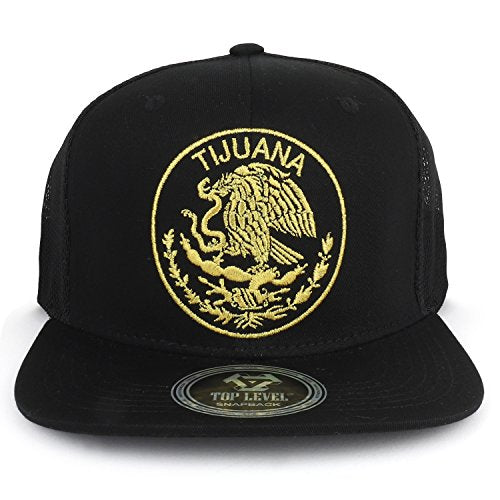 Trendy Apparel Shop City of Mexico Eagle Embroidered Flatbill Trucker Mesh Cap
