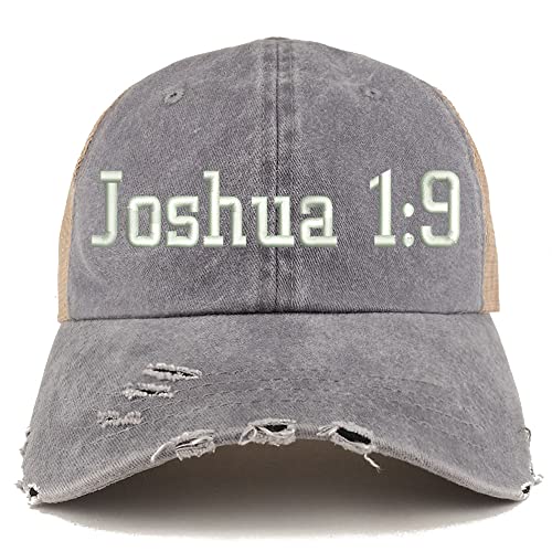 Trendy Apparel Shop Joshua 1:9 Frayed Bill Trucker Mesh Back Cap