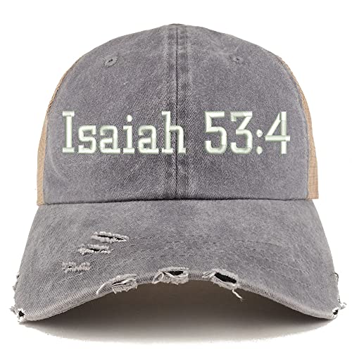 Trendy Apparel Shop Isaiah 53:4 Frayed Bill Trucker Mesh Back Cap