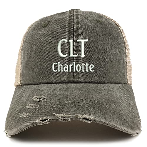 Trendy Apparel Shop CLT Charlotte Embroidered Frayed Bill Trucker Mesh Back Cap