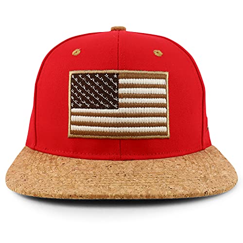 Trendy Apparel Shop USA Flag Cork Flatbill Snapback Baseball Cap