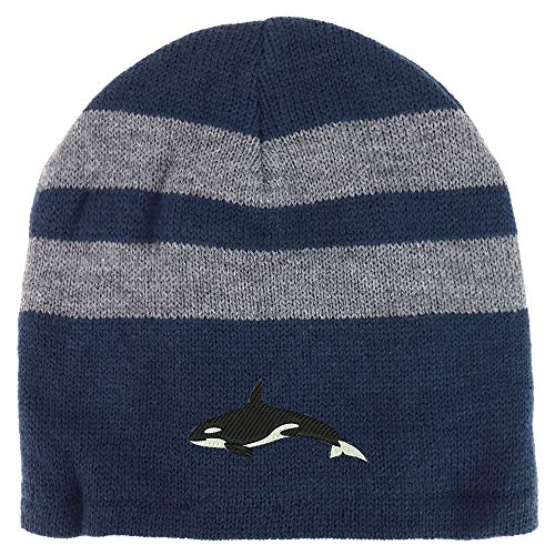 Trendy Apparel Shop Orca Killer Whale Fleece Lined Striped Short Beanie
