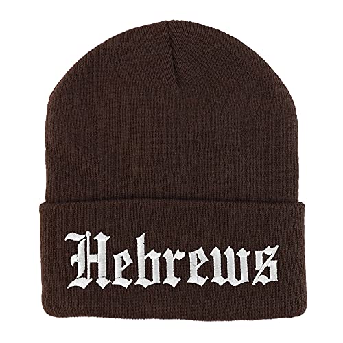 Trendy Apparel Shop Hebrews Old English Embroidered Long Cuff Beanie