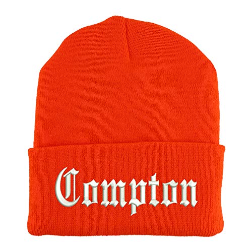 Trendy Apparel Shop Compton Old English Embroidered Made in USA Cuff Folded Acylic Knit Winter Beanie Hat