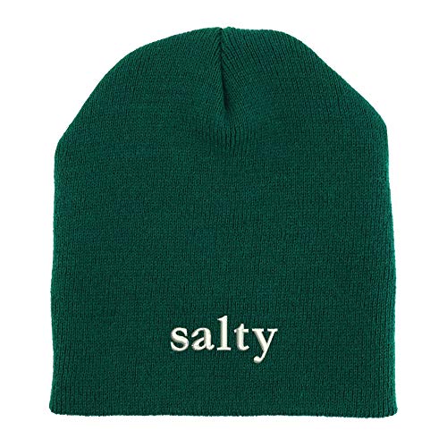 Trendy Apparel Shop Salty Embroidered Made in USA Short Acrylic Knit Winter Beanie Hat