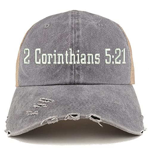 Trendy Apparel Shop 2 Corinthians 5:21 Frayed Bill Trucker Mesh Back Cap