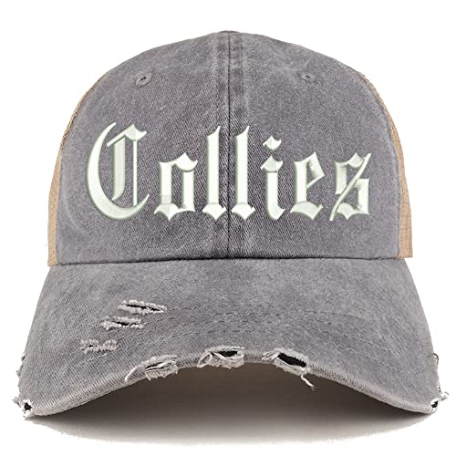 Trendy Apparel Shop Old English Collies Frayed Bill Trucker Mesh Back Cap