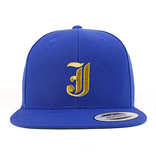 Trendy Apparel Shop Old English Gold J Embroidered Snapback Flatbill Baseball Cap
