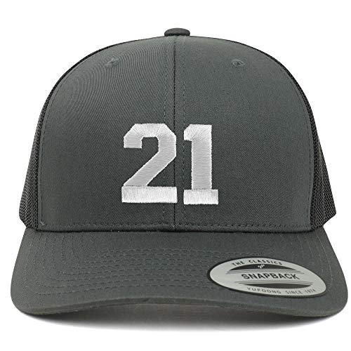 Trendy Apparel Shop Number 21 White Thread Embroidered Retro Trucker Mesh Cap