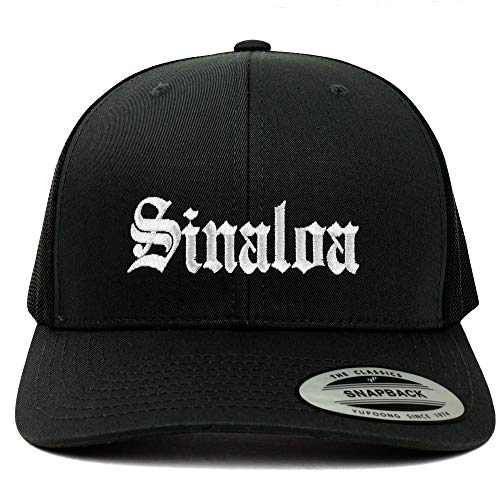 Trendy Apparel Shop Old English Sinaloa White Embroidered Retro Trucker Mesh Cap