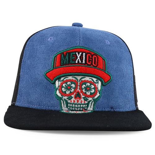 Trendy Apparel Shop Dia De Los Muerto Skull Embroidered Mesh Back Corduroy Cap