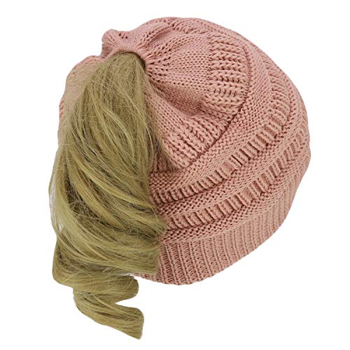 Trendy Apparel Shop Women's Lightweight Ribbed Knit 365 Stretchable Ponytail Beanie Cap