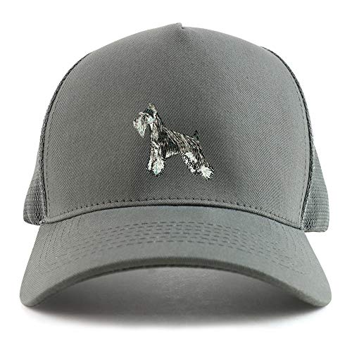 Trendy Apparel Shop Miniature Schanuzer Dog Embroidered Oversized 5 Panel XXL Trucker Mesh Cap